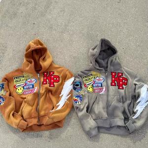 เสื้อมีฮู้ดสำหรับผู้ชายผ้าคอตตอน100% พลอยเทียมแบบกำหนดเอง450 GSM มีซิปหน้าเต็มหน้า - Product Image 5