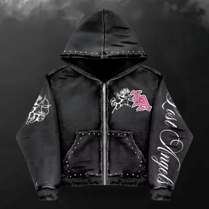 Sudadera con capucha de algodón OEM oversize con lavado ácido, bordado desgastado, estilo streetwear, efecto descolorido por el sol, de alta calidad, con cremallera y logotipo personalizado para hombre - Product Image 2