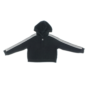 Adidas Originals Trefoil Cropped Velvet Hoodie Sweat à capuche actif pour femme Couleur : Noir fumé 100% authentique - Product Image 1