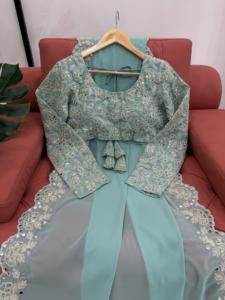 Nhà Thiết Kế Giả Georgette Saree & Áo Nặng Mã Hóa Trình tự Thêu Xác Thực Gương Làm Việc Đám Cưới Mặc - Product Image 6