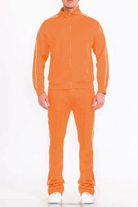 High Quality Sweat suit Jogging Zipper Track Suit Set <b>Tech</b> Fleece Custom Logo Zip Hoodie Flared Stack Tracksuit With Side Piping - Product Image 6