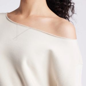 High Quality <b>Women</b> One-Shoulder Long <b>Sleeve</b> Wide Neck Custom Puff Printed Oversized Eco-Friendly Woven Sweatshirt - Product Image 3