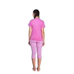 Evolove <b>Women's</b> 100% Cotton Top Tshirt <b>Pyjama</b> Set-Love Printed Capris <b>Leggings</b> Stylish Side for Daily Summer Wear ODM Supply - Product Image 3