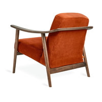 Chaise moderne de style mid-century, revêtement riche, super confortable, accoudoirs en bois courbés élégants pour appartements, salons, hôtels