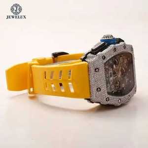 Lujo Hip Hop Square Moissanite Diamond Watch Iced VVS Stones Yellow Rubber Band Movimiento de cuarzo Diseño analógico Premium - Product Image 3