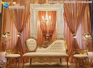 Sofá de boda de oro blanco de diseñador para escenario, sofá de boda de oro blanco de doble Corazón, sofá de boda real para escenario de boda para pareja - Product Image 3