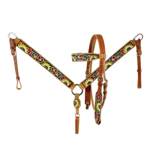 100% cuero occidental caballo Headstall accesorios de equitación cuero occidental accesorio occidental Headstall y pecho Collar Set - Product Image 1