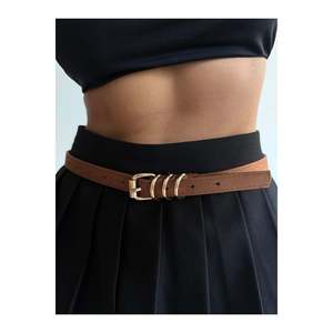 Ceinture fine pour femme avec boucle carrée Fiori, ceinture de taille, ceinture pour robe, ceinture pour jupe, ceinture pour pantalon - Tan - Product Image 1