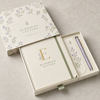 Carnet de notes LABON personnalisé A5, couverture rigide, motif floral botanique vintage, impression CMYK, monogramme doré, fermeture élastique, cadeau