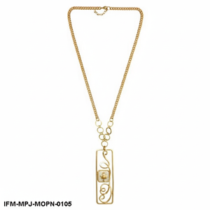 Collar con Colgante Rectangular de Nácar Hecho a Mano, Cadena Larga con Espiral de Filigrana en Tono Dorado, Joyería para Mujer - Product Image 3