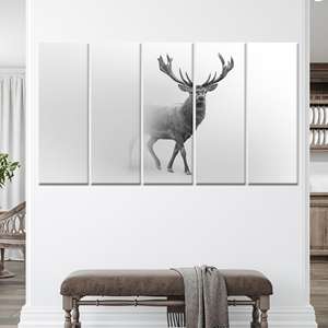 Art mural élégant en verre motif cerf : Affiche sur toile style loft, impression décorative renne, toile enveloppée 5P - Product Image 1