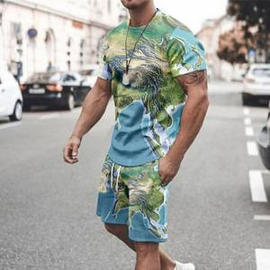 Personnalisé été couleur unie hommes chemise revers short à manches courtes sport décontracté été hommes deux pièces ensemble - Product Image 5