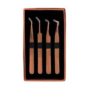 Ensemble de 4 pinces à épiler antistatiques en or rose avec grip diamanté pour extensions de cils, en acier inoxydable durable, outils de beauté personnalisables - Product Image 6