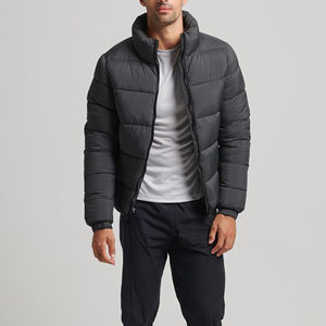 Men's Winter Warm <b>Fleece</b> Quilted Puffer Jacket New Windproof Waterproof Polyester Cotton Coat with Hooded Collar Solid Color - Product Image 1