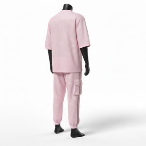 ชุดกางเกงวอร์มผู้ชายผ้าโพลีเมชเนื้อนุ่ม 240 GSM สีชมพู พร้อมเสื้อเจอร์ซีย์ผ้าตาข่ายและกางเกงขายาว  โลโก้แบบรีดร้อน - Product Image 5