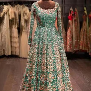 Stylish Heavy Embroidery Bridal Floor-Length <b>Dupatta</b> Dress 2024 Wedding Collection Embellished Crystal Glass Beads Dabka Silk - Product Image 1
