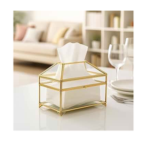 Caja de pañuelos de acrílico y latón transparente personalizada, caja de almacenamiento de pañuelos rectangular, servilletero Simple - Product Image 6