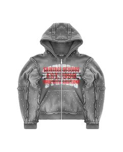 Ensemble surdimensionné personnalisé pour homme en polaire polyester lourd, délavé à l'acide, respirant, décoloré au soleil, avec strass et double fermeture éclair - Product Image 3