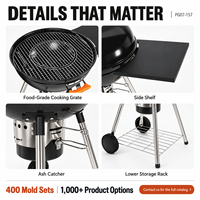 Barbecue portable au charbon de bois avec table latérale, cendrier, aération réglable, roues et support inférieur pour patio, jardin, pique-nique