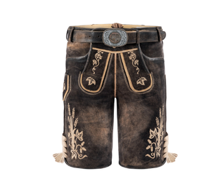 Pantalones de cuero Lederhosen Pantalones cortos clásicos con bordado corto Pantalones cortos bávaros de cuero de ante de cabra para hombres - Product Image 1
