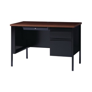 Alera 25954 Double Pedestal Steel <b>Desk</b> 60 In. X 30 In. X 29.5 In. Mocha/Black/Black Legs with Wooden Drawers - Product Image 4