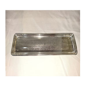 Élégant plateau de service rectangulaire en métal argenté avec poignées en aluminium et gravure et design uni pour l'exportation depuis l'Inde - Product Image 6