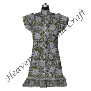 Algodón bloque estampado Kurti mujeres vestido verano desgaste Vestido corto sin mangas túnica Top indio hecho a mano vestido impreso Top - Product Image 5