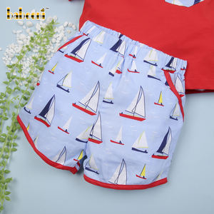 Personnalisé à la main de luxe imprimé animal coton bébé garçon ensemble vêtements voilier imprimé OEM ODM vente en gros BB2967 OEKO-TEX - Product Image 4