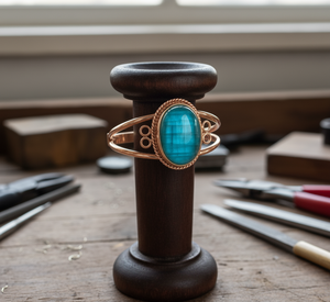 Handcrafted Natural Amazonite Cabochon 925 Sterling Silver Beaded Bracelet 14k <b>Gold</b> Bohemian Men's Size Adjustable Open - Product Image 6