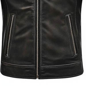 เสื้อแจ็คเก็ตผู้ชายแฟชั่นฤดูใบไม้ร่วงฤดูหนาวสไตล์วินเทจ หนัง PU สีพื้น ซิป ปรับขนาดได้ คอตั้ง สไตล์ลำลอง โลโก้ด้านหน้า กันน้ำ - Product Image 5