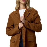 Veste en cuir suédé de haute qualité pour femmes en peau de mouton véritable, imperméable, tricotée, manteau d'hiver à manches longues