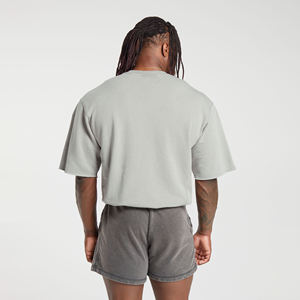 Camiseta extragrande personalizada, fabricante, precio barato, manga corta, negra, gris, para hombre, camiseta lavada con ácido en blanco - Product Image 3