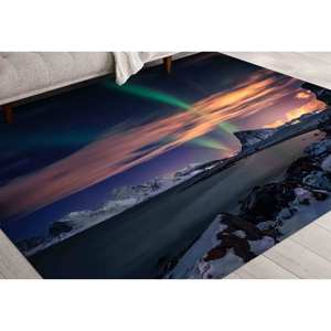 Alfombra de Paisaje con Diseño de Aurora Boreal: Alfombra de Chenilla con Motivo del Cielo del Norte - Product Image 3