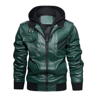 Chaqueta de Motociclista para Hombre, Casual, con Capucha, Cuello Camisero, de Cuero Sintético, con Cierre, Impermeable, Transpirable y Reversible para Invierno
