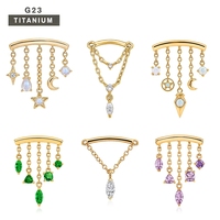 Boucles d'oreilles pendantes en titane ASTM F136 avec opale en forme de larme, zircone cubique, lune et planète, pour piercing tragus, hélix, cartilage - Vente en gros