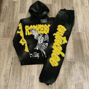 100% coton lourd surdimensionné thermique à capuche hommes personnalisable lâche laine piège imprimé lavé décapage hommes ample imprimé - Product Image 4