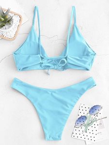Women's Solid <b>Light</b> Blue <b>Push</b> up Halter Bikini Set Spandex Polyester Stretch Breathable Swimwear Shorts Bottoms - Product Image 4