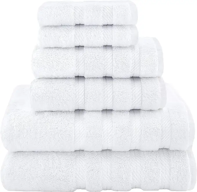 Witte 6 Pc Handdoek Sets 2 Badhanddoeken 2 Handdoeken 2 Handdoeken 2 Washandjes 100% Zachte Ring Gesponnen Katoen Voor Badkamer Zeer Zacht Absorberend