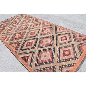 5.7x11.9 ft Rug, Turkish Vintage Rug, <b>Red</b> Kilim <b>Wool</b> Rug - Product Image 4
