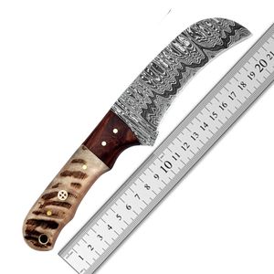 Cuchillo táctico hecho a mano de acero de Damasco con mango de palisandro y hueso Funda de cuero de hoja fija de 8 pulgadas y agujero de cordón - Product Image 6