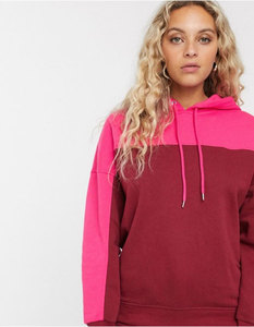 Tendencia EE. UU. Moda Mujer Estilo Vintage Sudadera con capucha personalizada Pink & Maroon Colorblock Pullover Soft Quality Streetwear 2025 - Product Image 5