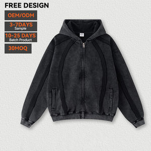 Sudadera con capucha para hombre OEM al por mayor, estilo streetwear, con cremallera, de algodón con lavado ácido y efecto desgastado por el sol, oversize, con gráfico bordado y logotipo personalizado - Product Image 1