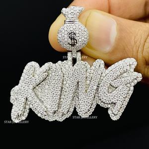 Colgante de Letra Personalizada con Diamantes Naturales Redondos de Corte Brillante, Chapado en Oro de 10K, Estilo Hip Hop, Joyería Unisex - Product Image 2