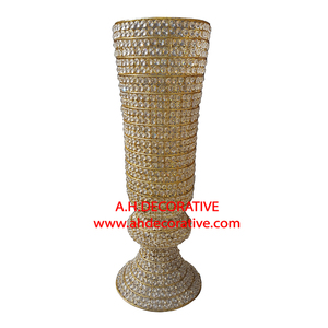 Most Luxury Hotels Decorating Golden Finishing Metal & Crystal <b>Beaded</b> Table Top & Floor Decorative Flower Vase - Product Image 1