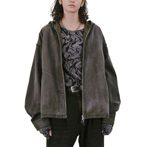 เสื้อฮู้ดดี้ผู้ชายทรงใหญ่ ผ้าคอตตอนหนานุ่ม ทรงบ็อกซี่ ไหล่ตก ลุควินเทจ ซักฟอก ทำสีซีด แขนเสื้อแบบดิสเทรส - Product Image 4