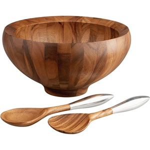 Ensemble de saladiers en bois de manguier faits à la main avec ustensiles de service, grand saladier en bois écologique avec un design imprimé unique - Product Image 4