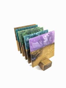 Vente en gros de sous-verres en résine et pierre de bois naturel fabriqués à la main, lot de 4 sous-verres modernes avec motif unique, - Product Image 3