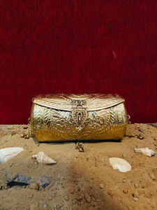Antique Gold Engraved Metal Evening Clutch <b>Bag</b> Womens Luxury Wedding Party Handbag with Chain Strap Artisan Made in India - Product Image 1