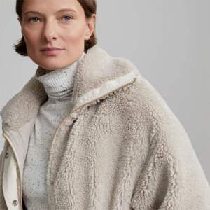 Warm High-Neck Grey <b>Sherpa</b> Jacket with Snap Buttons Stylish and Cozy Fleece Outerwear for Winter - Product Image 4