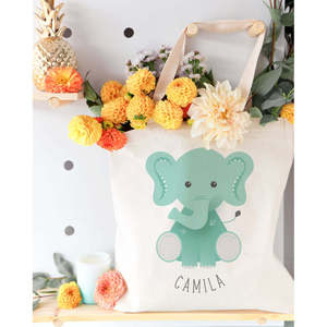 Personalized 12oz Thick Elephant Pattern Canvas Tote Bag Eco-Friendly Recyclable Fabric Beach Bag Daily Use Gift with Name - Product Image 2